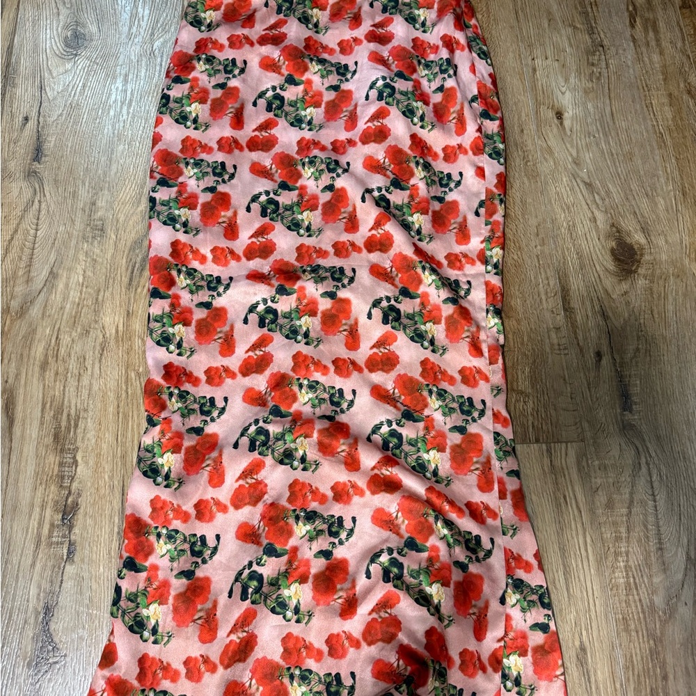House of CB Red Floral Pencil Skirt